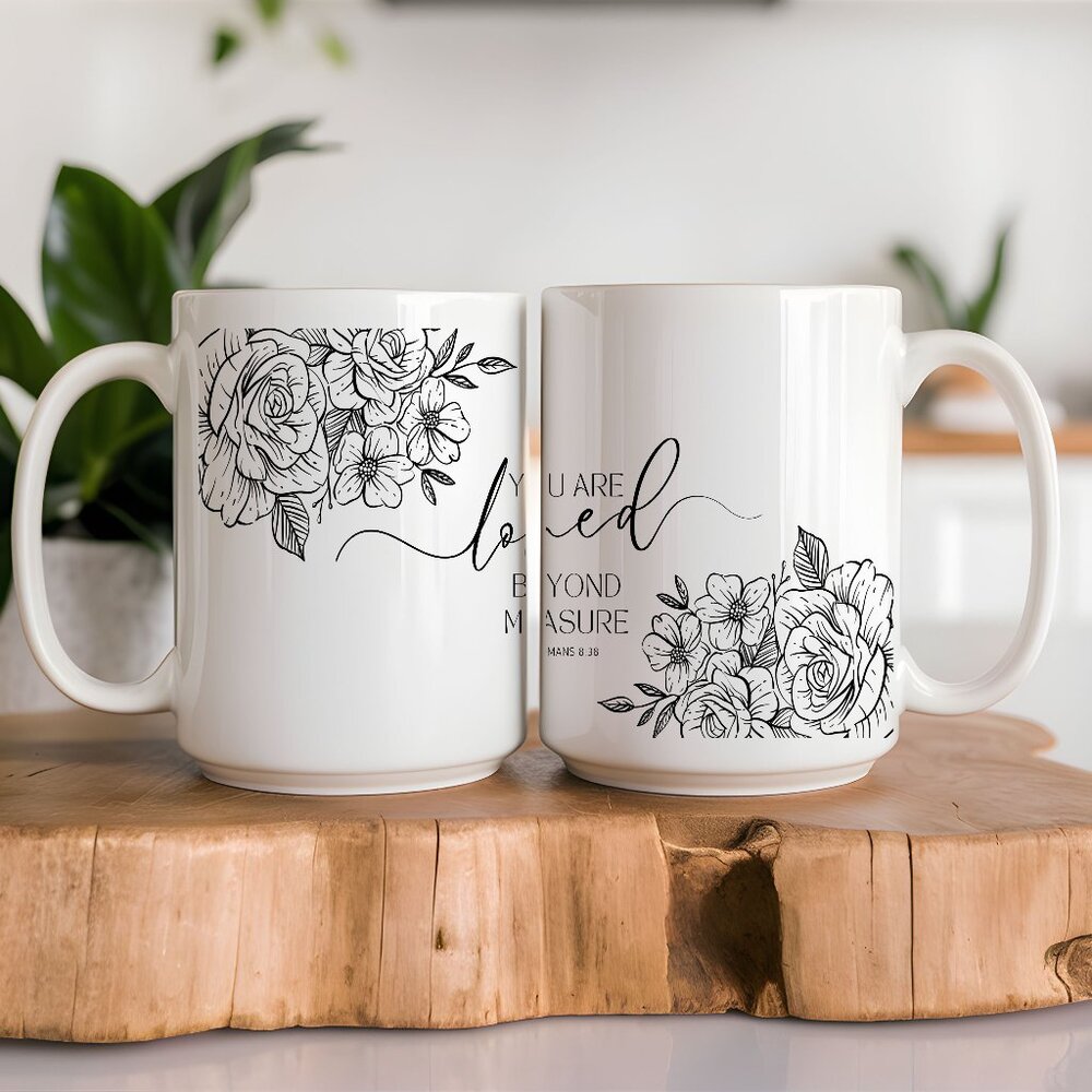 Beautiful Floral Religious Gift, Bible Verse,  Latte Mug With Latte Spoon Set